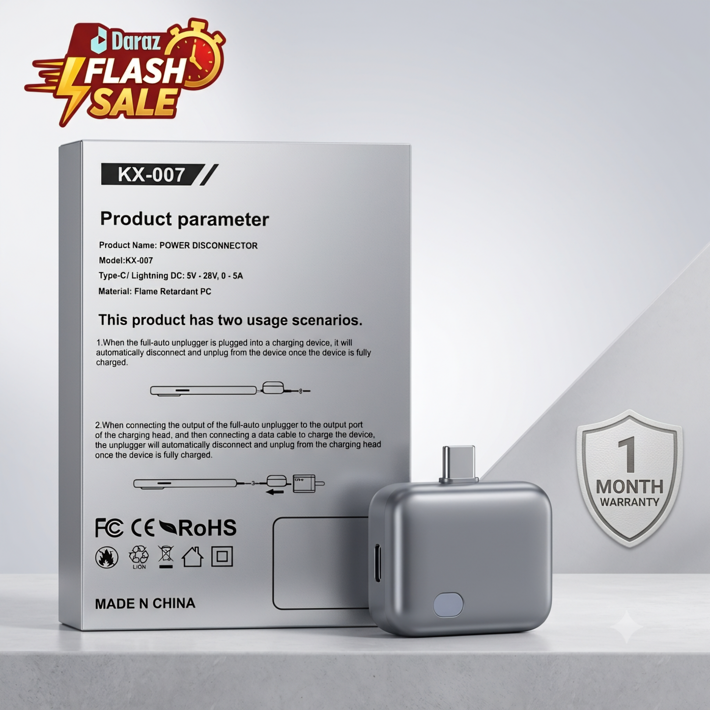 Smart Power Disconnector - Type C Auto Cut Charger Adapter with Advanced Battery Health Protection